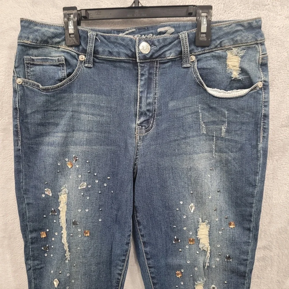 Seven7 Jeans Women's 12 Ankle Skinny Rhinestone‎ Distressed Medium Wash Stretch